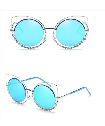 Sport Luxury Rhinestone Sunglass Fashion Cateye Sun Glasses Women Vintage Round Lens Sunglasses UV400 - Gold - CT18XGH486Q $2...