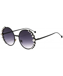 Rimless Stylish Round Pearl Decor Sunglasses UV Protection Metal Frame - Black Frame Gray Lens - C118U8H8WS0 $13.84