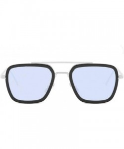 Round Iron Man Tony Stark Sunglasses Square Metal Frame Men Women - Blue - CY18U32ISRW $13.27