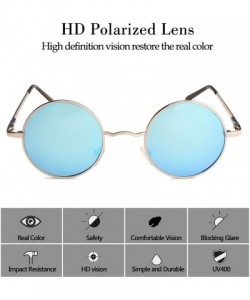 Round John Lennon Retro Round Polarized Hippie Sunglasses Small Circle Steampunk Sun Glasses - Silver Frame/Blue Lens - CC18C...
