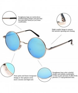 Round John Lennon Retro Round Polarized Hippie Sunglasses Small Circle Steampunk Sun Glasses - Silver Frame/Blue Lens - CC18C...