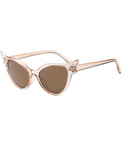 Oval Women Vintage Retro Cat Eye Sunglasses Resin frame Oval Lens Mod Style - Brown - C018DTQX9AZ $9.33