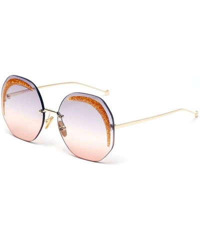 Round Retro Brand Designer 2020 New fashion Frameless Bling Round Sun Glasses women UV400 - Gray&orange - CM194HEY29H $11.11