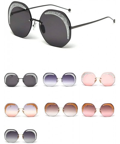 Round Retro Brand Designer 2020 New fashion Frameless Bling Round Sun Glasses women UV400 - Gray&orange - CM194HEY29H $11.11