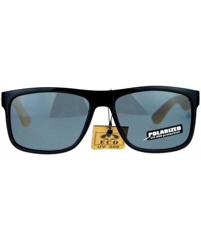 Rectangular Real Bamboo Temple Polarized Sunglasses Classic Square Rectangle Frame - Black (Black) - CM189LNYWEK $14.22