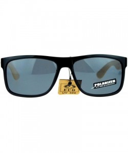 Rectangular Real Bamboo Temple Polarized Sunglasses Classic Square Rectangle Frame - Black (Black) - CM189LNYWEK $14.22