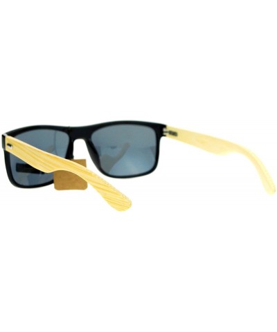 Rectangular Real Bamboo Temple Polarized Sunglasses Classic Square Rectangle Frame - Black (Black) - CM189LNYWEK $14.22