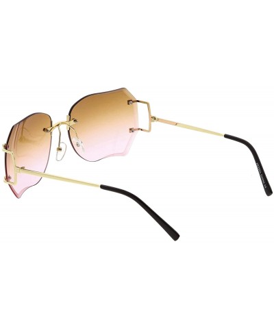 Square Oversize Slim Metal Arms Rimless Beveled Colored Lens Square Sunglasses 61mm - Gold / Brown Pink - C9182XLWMZG $11.20