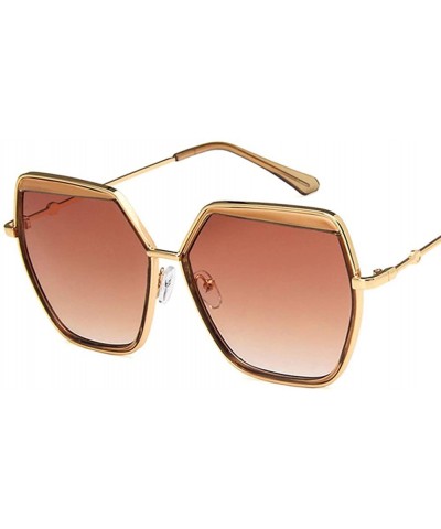 Square Unisex Sunglasses Fashion Gold Grey Drive Holiday Polygon Non-Polarized UV400 - Gold Brown - CN18RLROIK7 $10.15