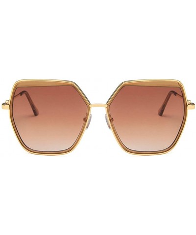 Square Unisex Sunglasses Fashion Gold Grey Drive Holiday Polygon Non-Polarized UV400 - Gold Brown - CN18RLROIK7 $10.15