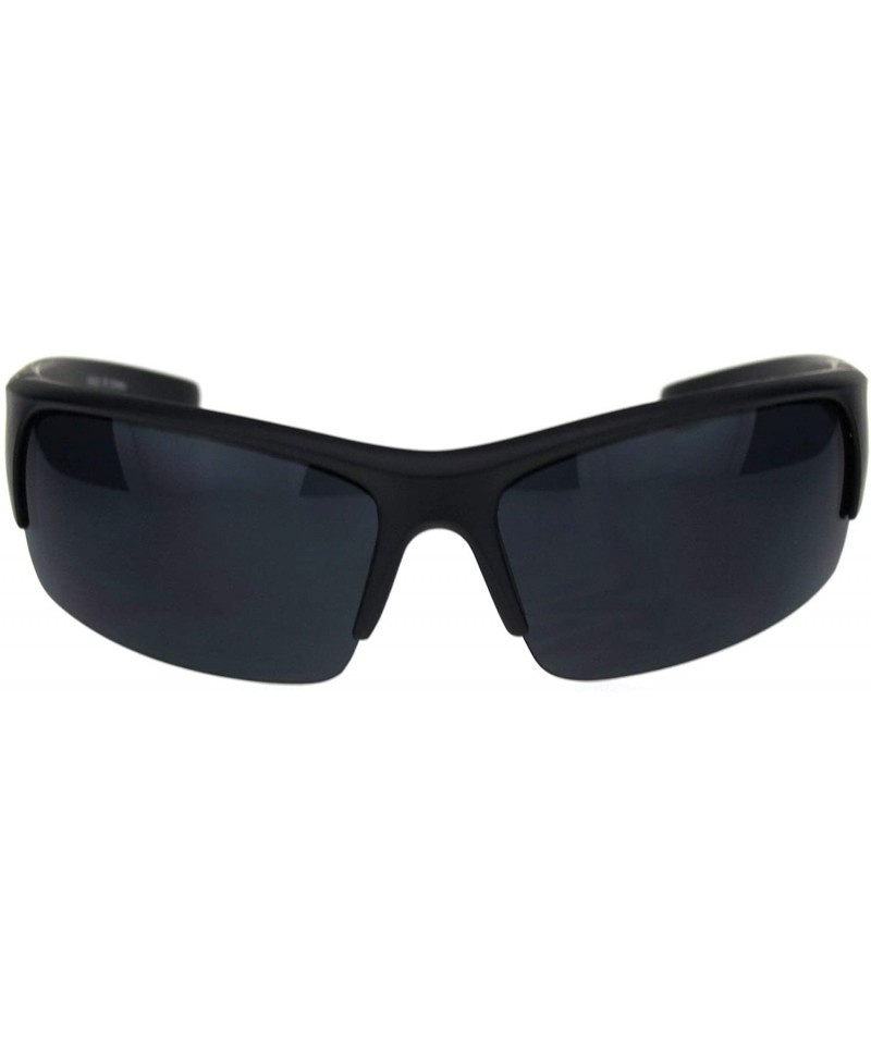 Sport All Black Matte Plastic Minimal 90s Classic Mens Half Rim Sport Sunglasses - CG18R6KAWNQ $10.78