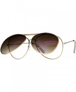 Aviator Mens Color Flip Up Lens Metal Rim Pilots Sunglasses - Matte Gold Brown - CW180OQWDWQ $9.36