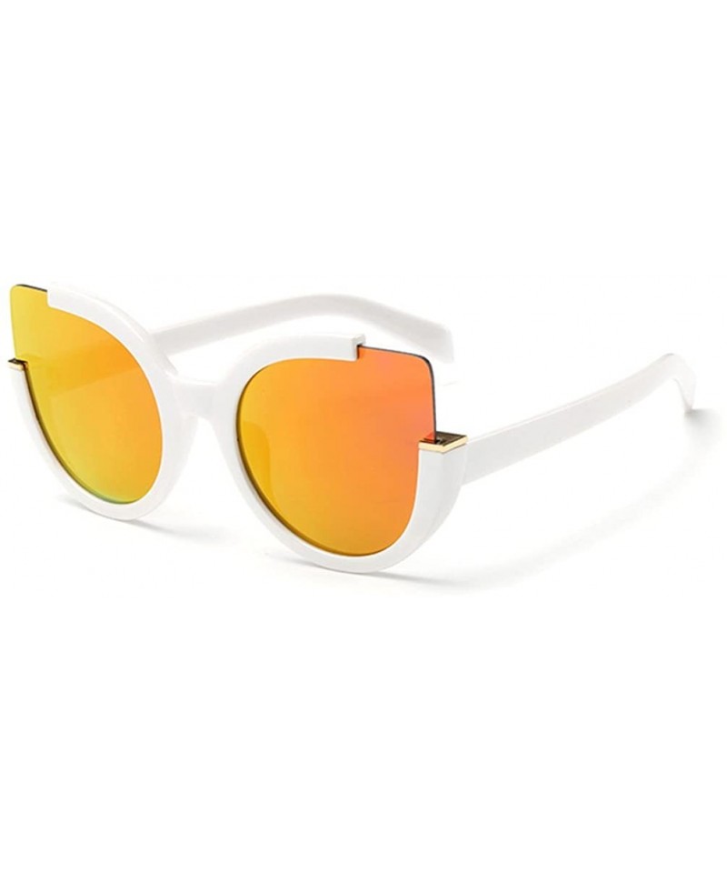 Square Popular Fashion Trends Lady's Cateye Sunglasses 3/4 Frame Lens 57mm - White/Red - CF12DAQ2GY9 $15.91