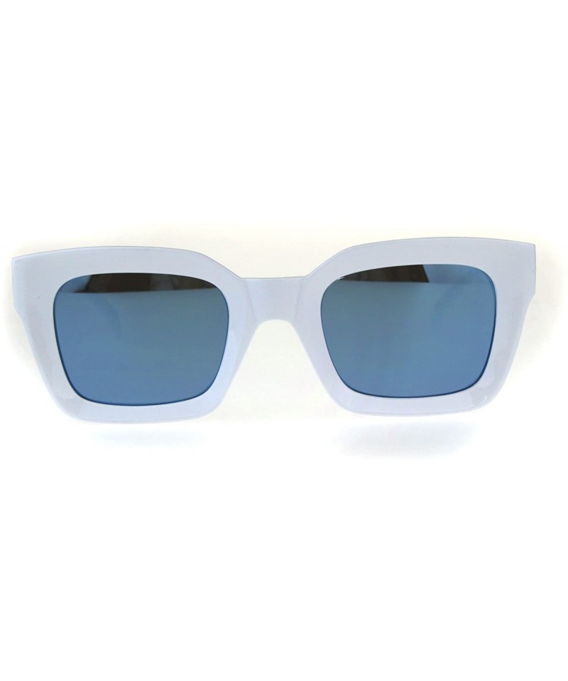 Rectangular Womens Mod Thick Horn Rim Mirror Lens Plastic Boyfriend Sunglasses - White Blue - CB18CK24AMU $11.19