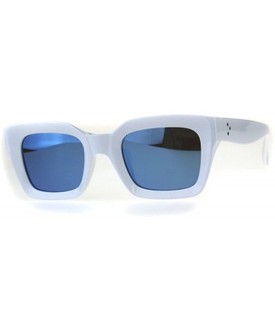 Rectangular Womens Mod Thick Horn Rim Mirror Lens Plastic Boyfriend Sunglasses - White Blue - CB18CK24AMU $11.19