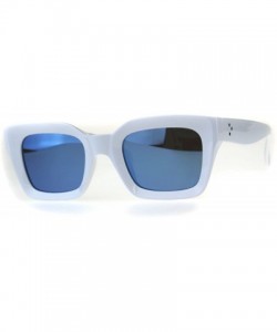 Rectangular Womens Mod Thick Horn Rim Mirror Lens Plastic Boyfriend Sunglasses - White Blue - CB18CK24AMU $11.19