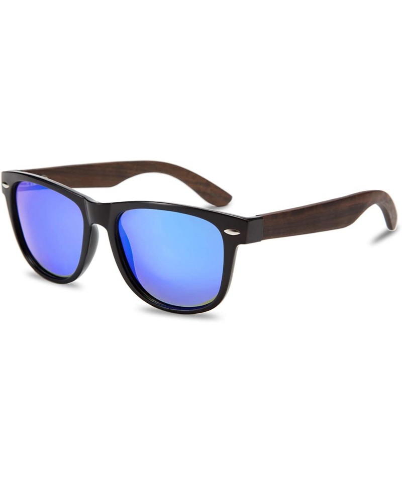 Rectangular Walnut Wood Sunglasses Polarized for Men Women with Wooden Case - Blue - CL18AEG9TT0 $18.24