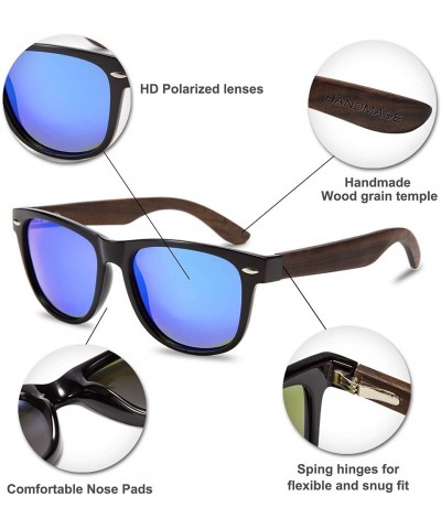 Rectangular Walnut Wood Sunglasses Polarized for Men Women with Wooden Case - Blue - CL18AEG9TT0 $18.24