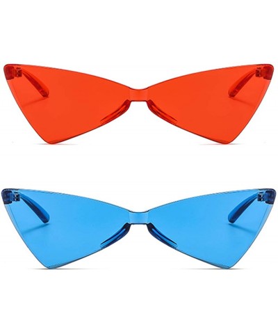 Oversized One Piece Rimless Tinted Sunglasses Women Men Clear Colored Cat Eye Triangle Sunglasses - Red Ad Blue - C518QNUYYSN...