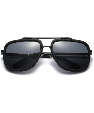 Aviator Fashion Oversized Aviator Polarized Sunglasses - Black 2 - CW182Q8IK4E $15.43