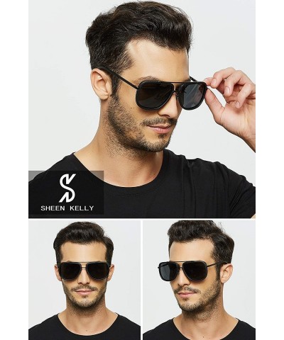 Aviator Fashion Oversized Aviator Polarized Sunglasses - Black 2 - CW182Q8IK4E $15.43