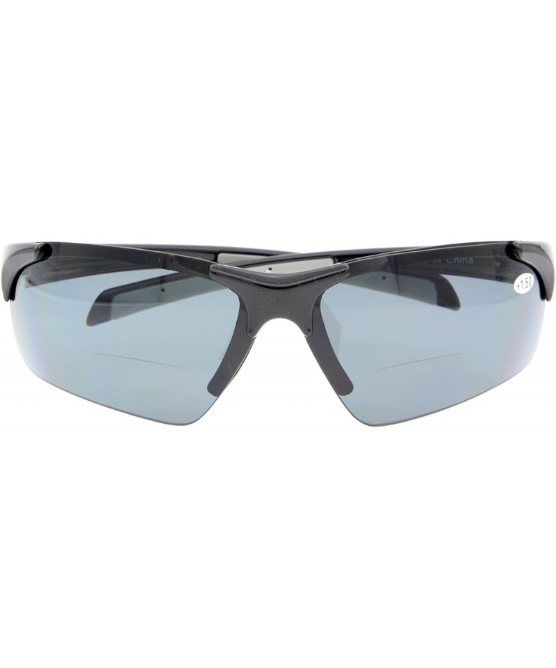 Wrap Bifocal Sunglasses with Wrap-Around Sport Design Half Frame for Men and Women - Shiny Black - CX18C3KS636 $16.05