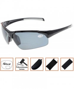 Wrap Bifocal Sunglasses with Wrap-Around Sport Design Half Frame for Men and Women - Shiny Black - CX18C3KS636 $16.05