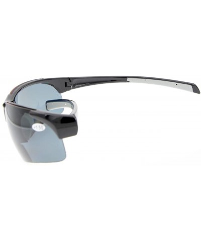 Wrap Bifocal Sunglasses with Wrap-Around Sport Design Half Frame for Men and Women - Shiny Black - CX18C3KS636 $16.05