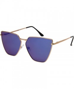 Oversized Oversized Cat Eye Flat Lens Sunnies Spring Hinge W/Fiber Case M3158S - Gold/Blue Mirrored Lens - CK187ITO70I $10.23