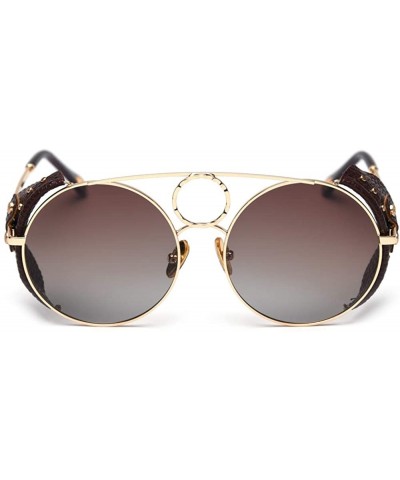 Round Retro Punk Sunglasses Women Polarized Metal Frame Vintage Round Sun Glasses for Men - Gold With Brown - CY18AG5E6LH $11.06