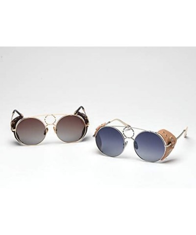 Round Retro Punk Sunglasses Women Polarized Metal Frame Vintage Round Sun Glasses for Men - Gold With Brown - CY18AG5E6LH $11.06