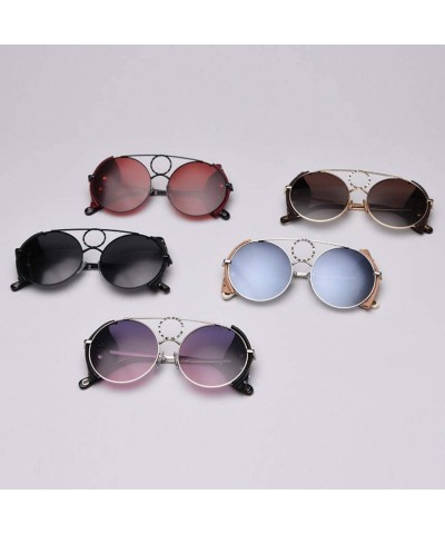 Round Retro Punk Sunglasses Women Polarized Metal Frame Vintage Round Sun Glasses for Men - Gold With Brown - CY18AG5E6LH $11.06