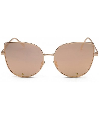 Rectangular Cat Eye Designer Sunglasses For Women Metal Frame Diamond Lens 60mm - Gold/Pink - CD12FU83BGD $18.48