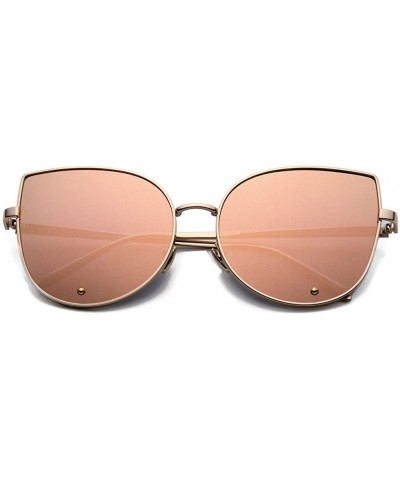 Rectangular Cat Eye Designer Sunglasses For Women Metal Frame Diamond Lens 60mm - Gold/Pink - CD12FU83BGD $18.48