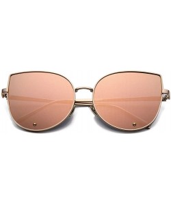 Rectangular Cat Eye Designer Sunglasses For Women Metal Frame Diamond Lens 60mm - Gold/Pink - CD12FU83BGD $18.48