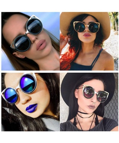 Cat Eye Women's Oversized Round Metal Tip Cat Eye Sunglasses Shades - White - Smoke - CF12EPM8ZMP $9.74