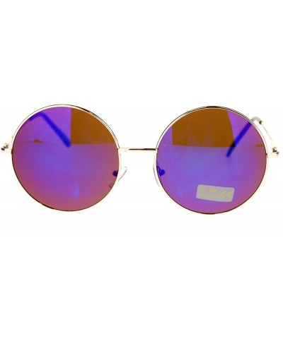 Round Mirror Lens Round Circle Sunglasses Lite Metal Frame Spring Hinge - Gold - CU11OXTGGHH $11.62