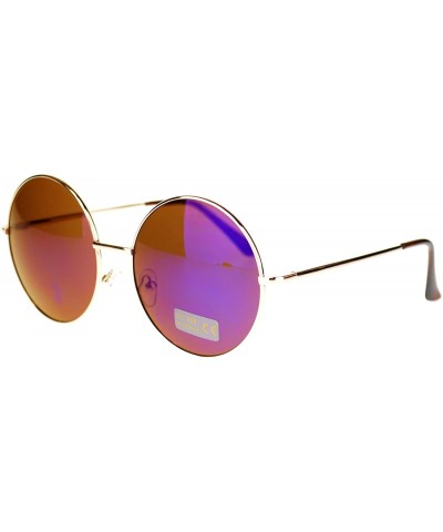 Round Mirror Lens Round Circle Sunglasses Lite Metal Frame Spring Hinge - Gold - CU11OXTGGHH $11.62