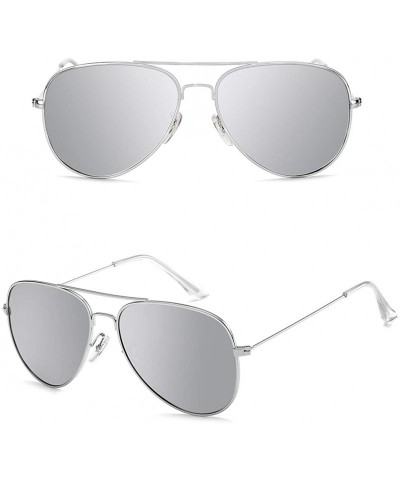 Oversized Polarized Aviator Sunglasses for Men/Women Metal Mens Sunglasses Driving Sun Glasses - Silver Lens/Silver Frame - C...