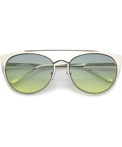 Round Women's Oversize Metal Crossbar Colored Flat Lens Cat Eye Sunglasses 61mm - Shiny Silver / Green-yellow - C417YUX6U2S $...