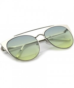 Round Women's Oversize Metal Crossbar Colored Flat Lens Cat Eye Sunglasses 61mm - Shiny Silver / Green-yellow - C417YUX6U2S $...