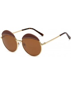 Round Women Leather Round Sunglasses Sun Glasses For Female Men Trend Brown Sunglasses - C3 Red Grey - C119037RYS9 $14.97