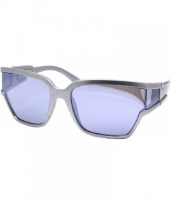 Square Womens Modern Fashion Sunglasses Shield Square Extended Side Lens UV400 - Silver (Silver Mirror) - CR18Y3UXRWY $13.60