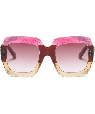 Oversized Oversized Square Sunglasses Multi Tinted Glitter Frame Stylish Inspired B2276 - 3 Pink-yellow/Red-grey - CH189SKL9Q...