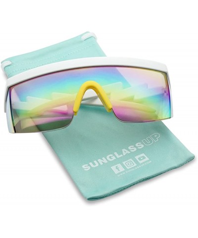Wrap 80's Neon Semi Rimless Style Retro Rainbow Mirrored Transparent Lens ZigZag Sunglasses - CX18DAR0CQW $12.66