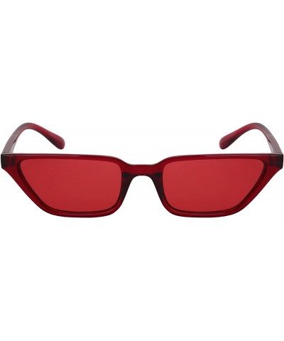 Square Retro Inspired Trapezoidal Women Sunglasses w/Flat Lens 34161-FLAP - Clear Red Frame/Red Lens - CM18GUM9GKE $9.62