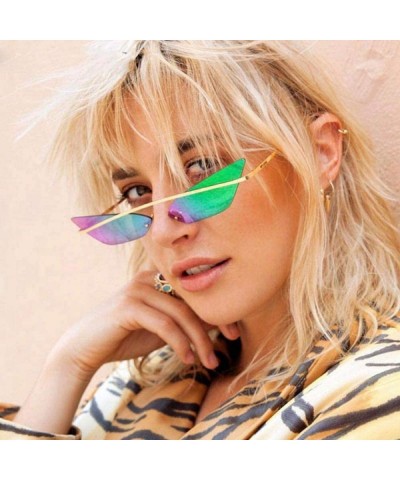 Aviator Small Cat Eye Sunglasses Women 2019 Fashion Shades UV400 Single Gold Purple - Blue Mirror - CL18YZXHH4Y $13.16