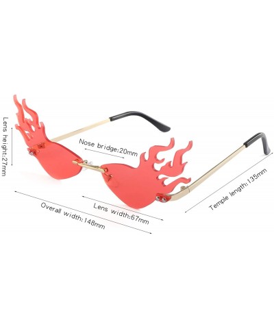 Round Fashion Flame Sunglasses for Small Face Women Rimless Wave Sun Glasses For Men Eyewear Luxury Trending Narrow - CE18AMU...