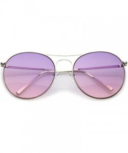 Round Oversize Metal Double Nose Bridge Round Gradient Flat Lens Aviator Sunglasses 65mm - Silver / Purple Pink - CN183X525G7...