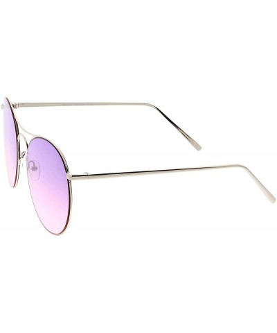 Round Oversize Metal Double Nose Bridge Round Gradient Flat Lens Aviator Sunglasses 65mm - Silver / Purple Pink - CN183X525G7...